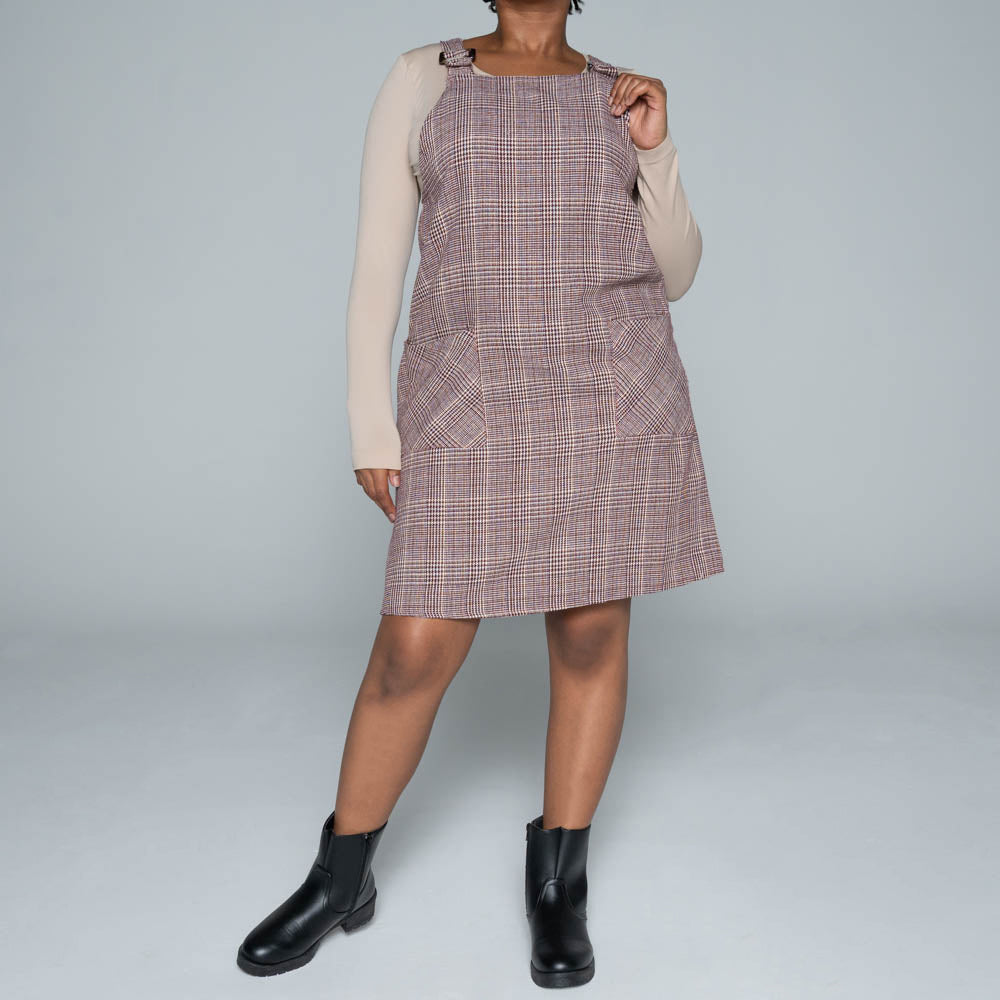 Poly Wool Check Print Pinafore Dress