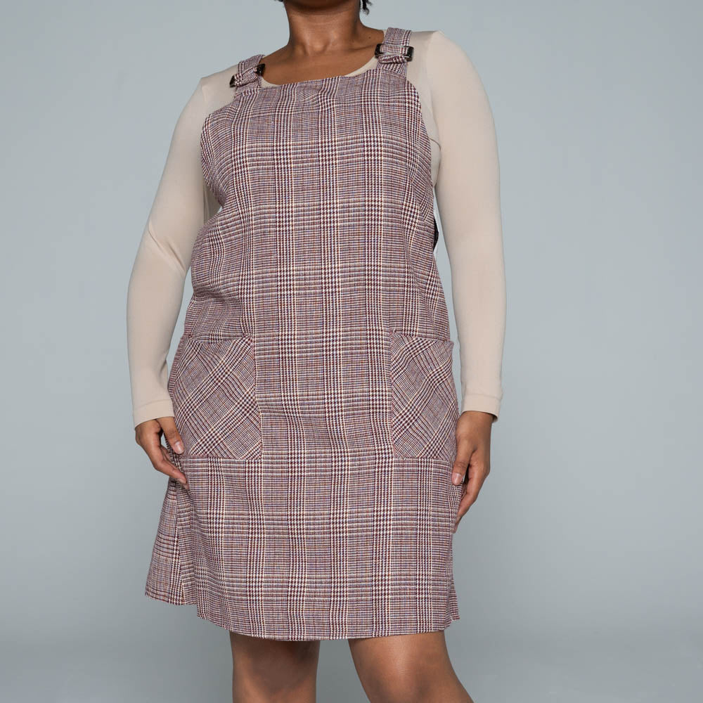 Poly Wool Check Print Pinafore Dress
