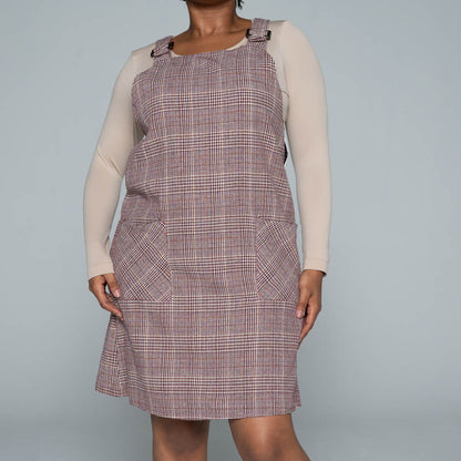 Poly Wool Check Print Pinafore Dress