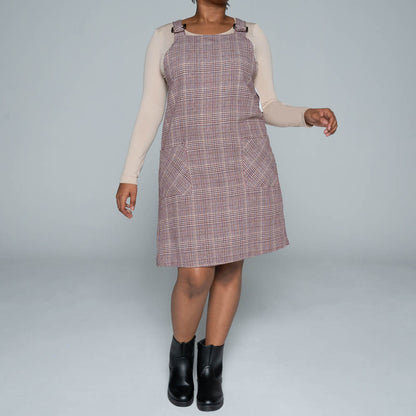 Poly Wool Check Print Pinafore Dress