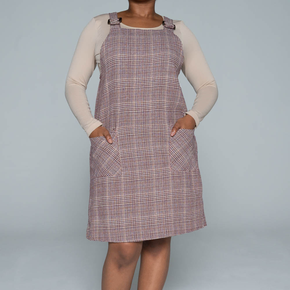 Poly Wool Check Print Pinafore Dress