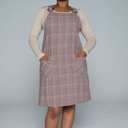 Poly Wool Check Print Pinafore Dress