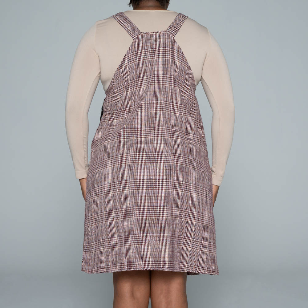 Poly Wool Check Print Pinafore Dress