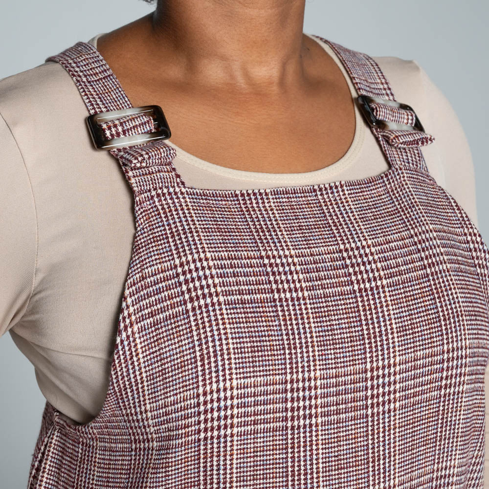 Poly Wool Check Print Pinafore Dress