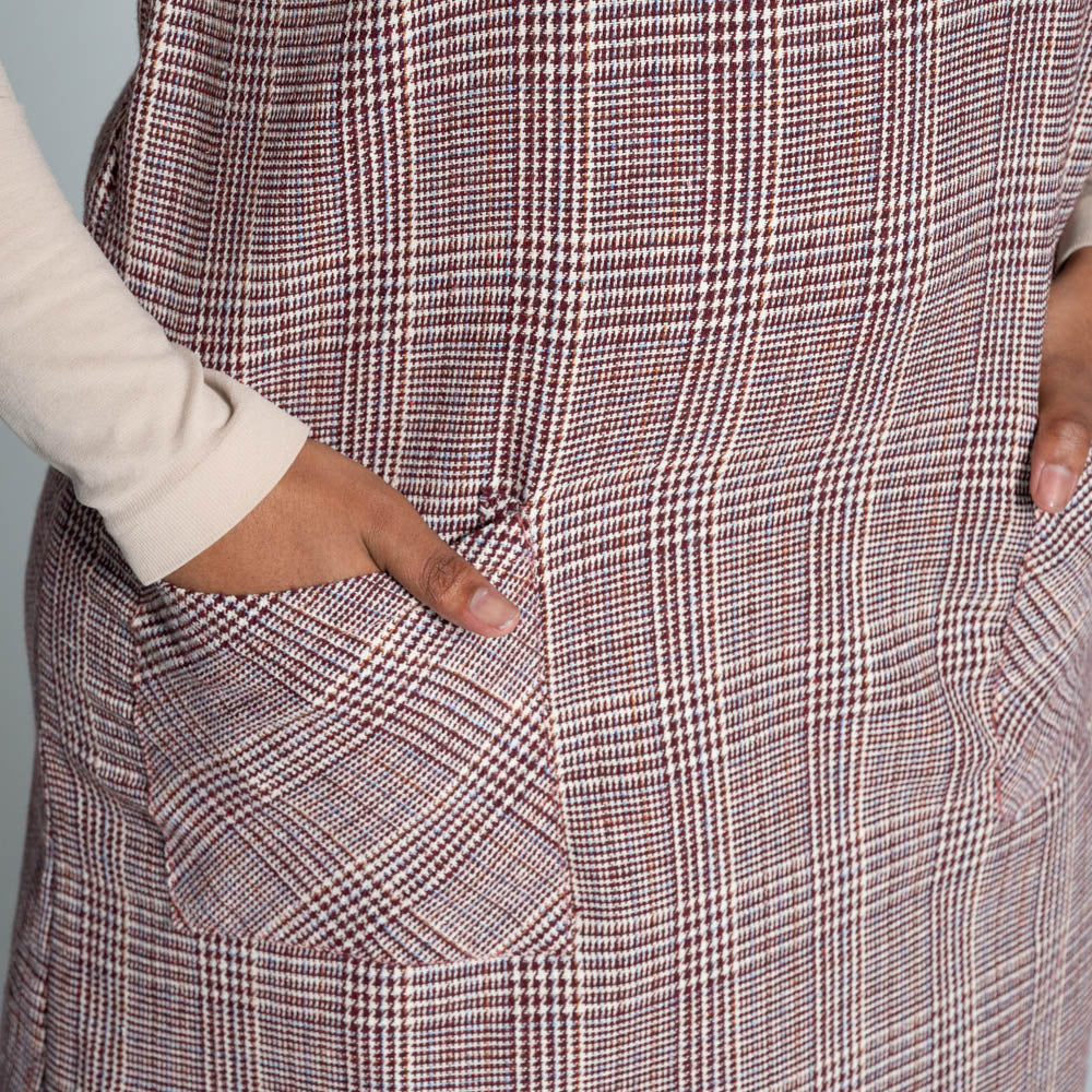 Poly Wool Check Print Pinafore Dress