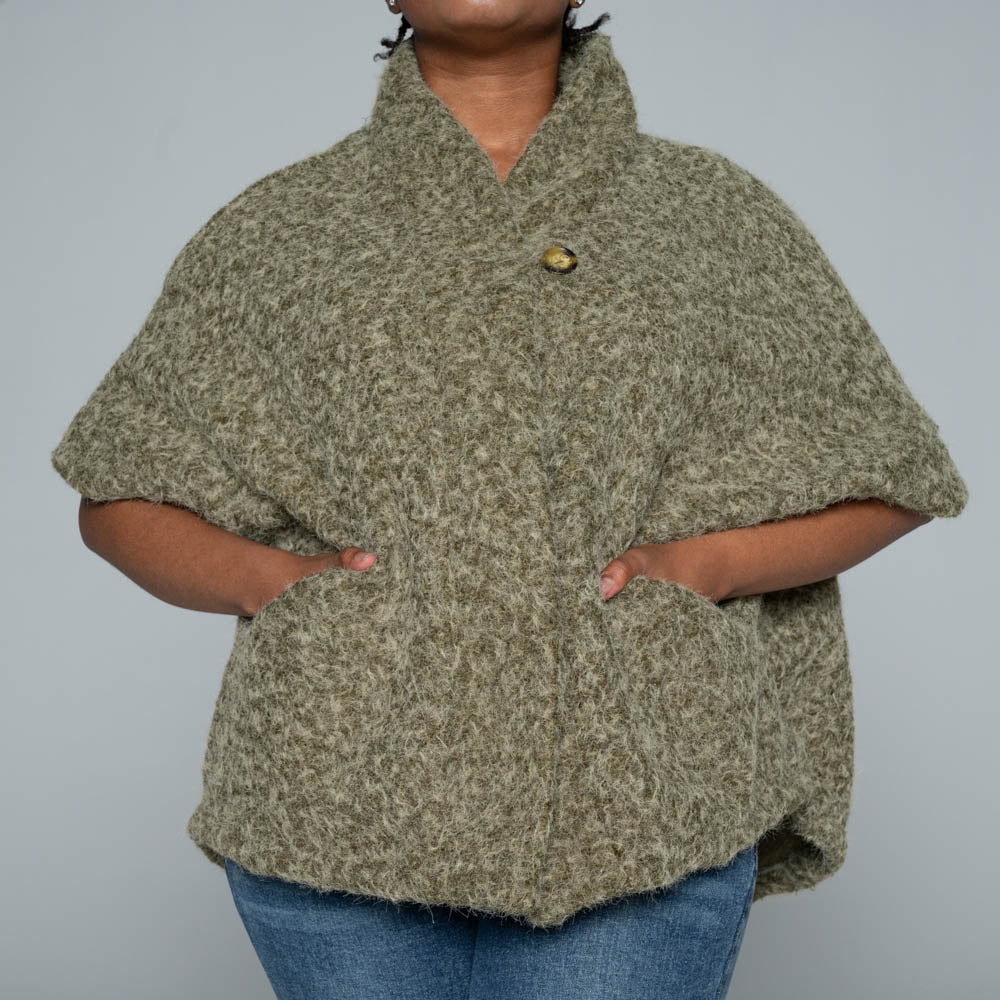 Olive Mohair Knitted Melton Jacket