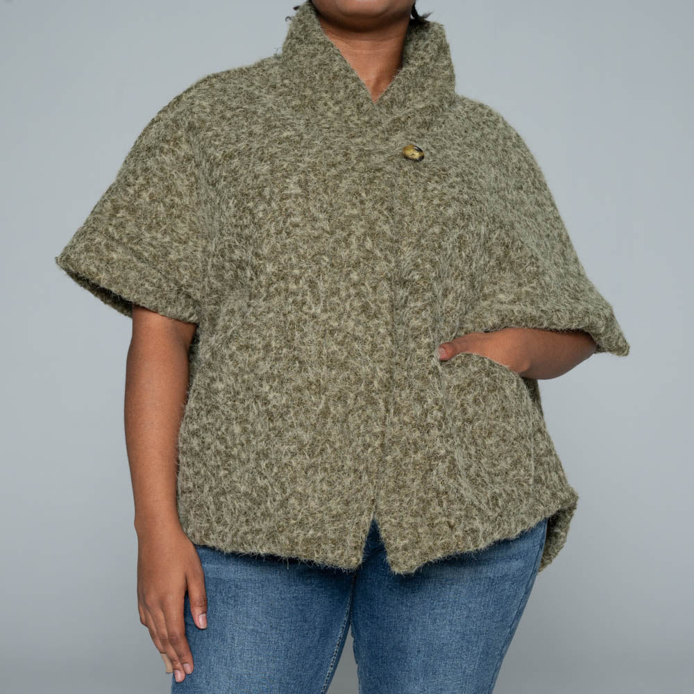 Olive Mohair Knitted Melton Jacket
