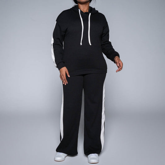 Black Striped Hooded Top