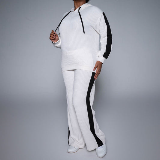 Ivory Striped Hooded Top