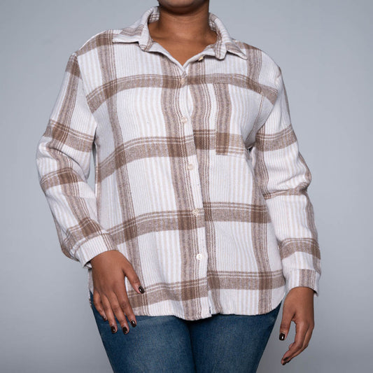 Stone Brush Cotton Check Print Shacket