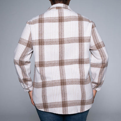 Stone Brush Cotton Check Print Shacket