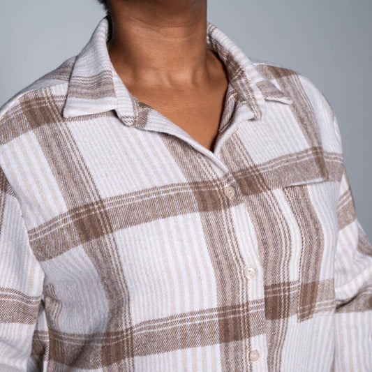 Stone Brush Cotton Check Print Shacket
