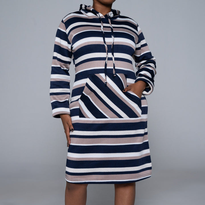 Striped Spun Poly Hooded Dress