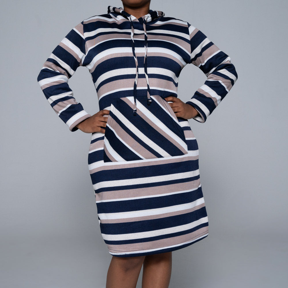 Striped Spun Poly Hooded Dress