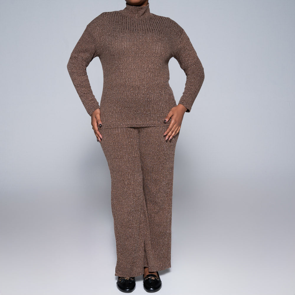 Brown Rib Turtle Neck Top