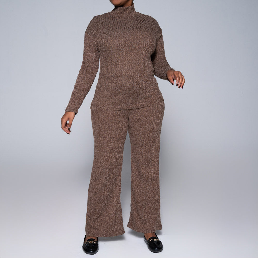 Brown Rib Turtle Neck Top