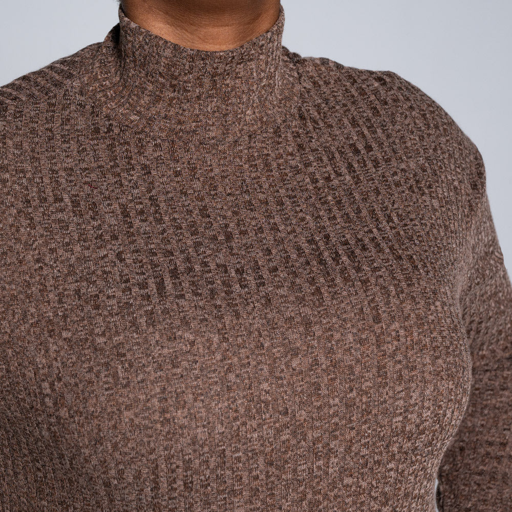Brown Rib Turtle Neck Top