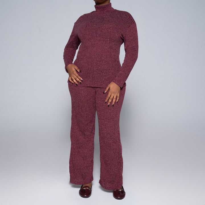 Burgandy Rib Turtle Neck Top