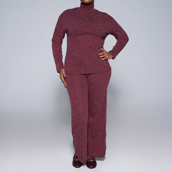 Burgandy Rib Turtle Neck Top