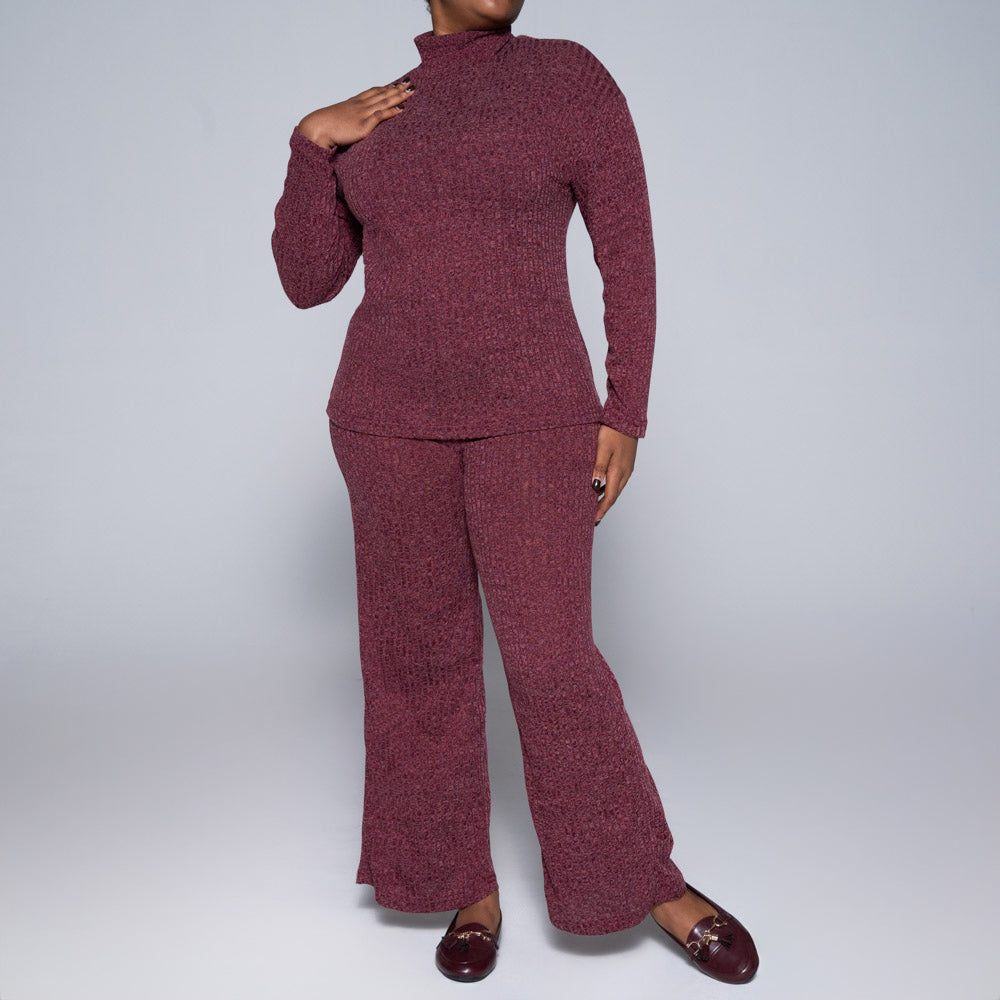 Burgandy Rib Turtle Neck Top