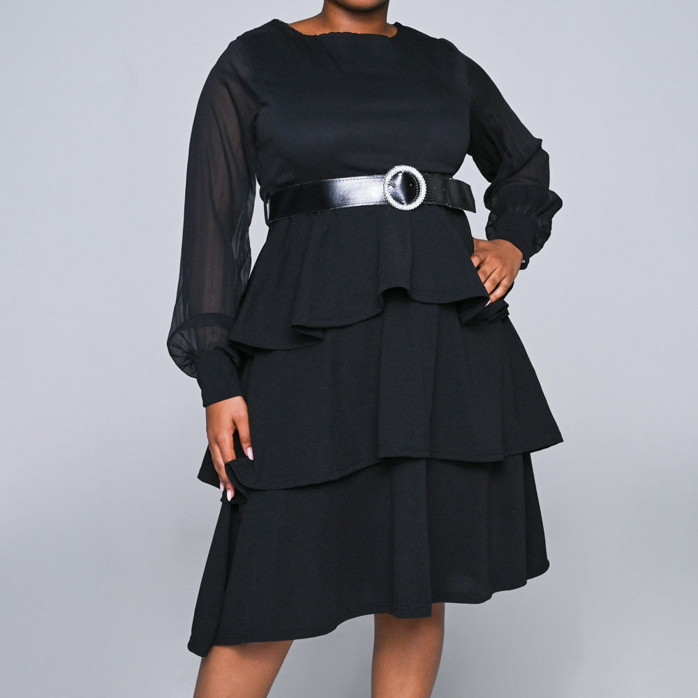 Long Sleeve Scuba Black Dress