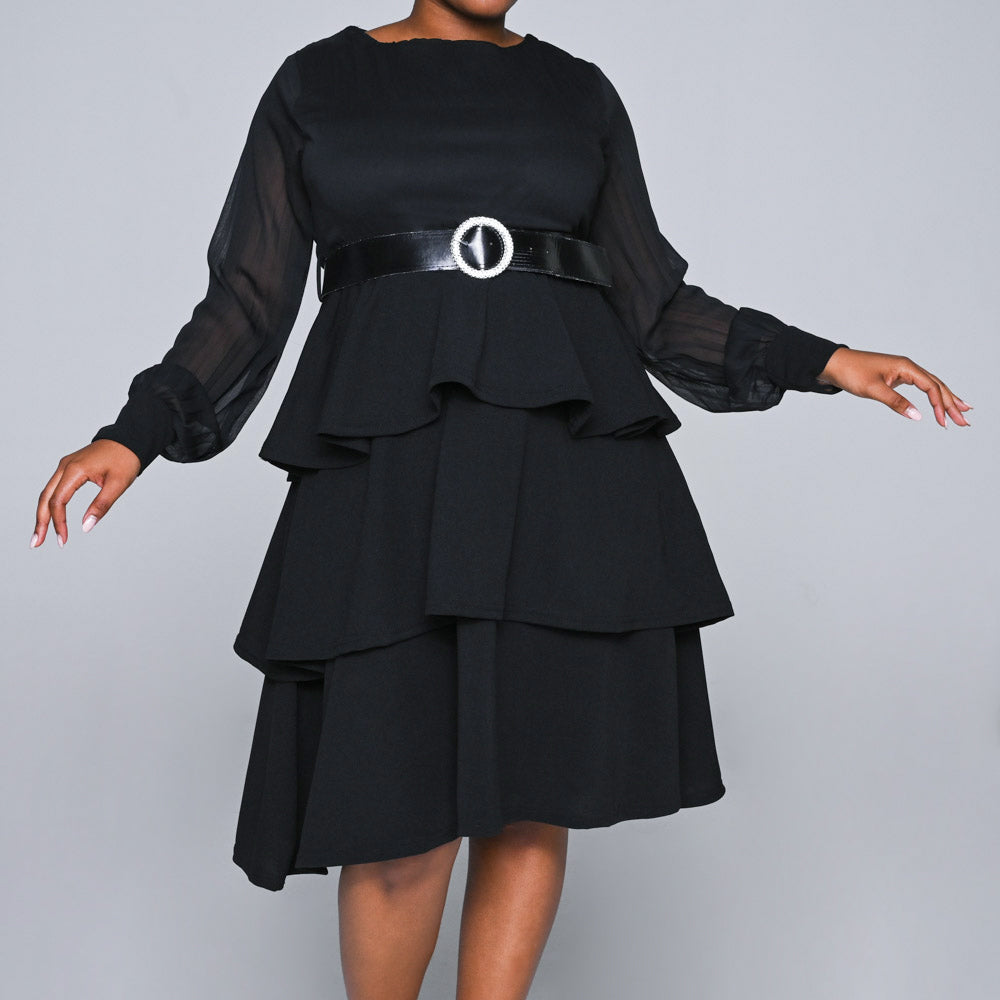 Long Sleeve Scuba Black Dress