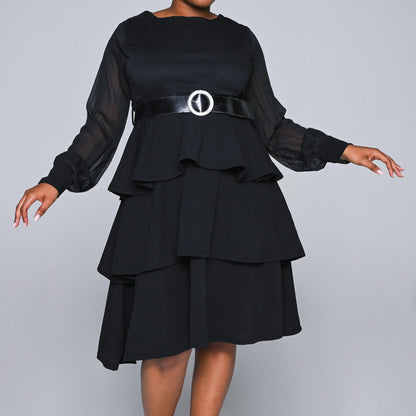Long Sleeve Scuba Black Dress