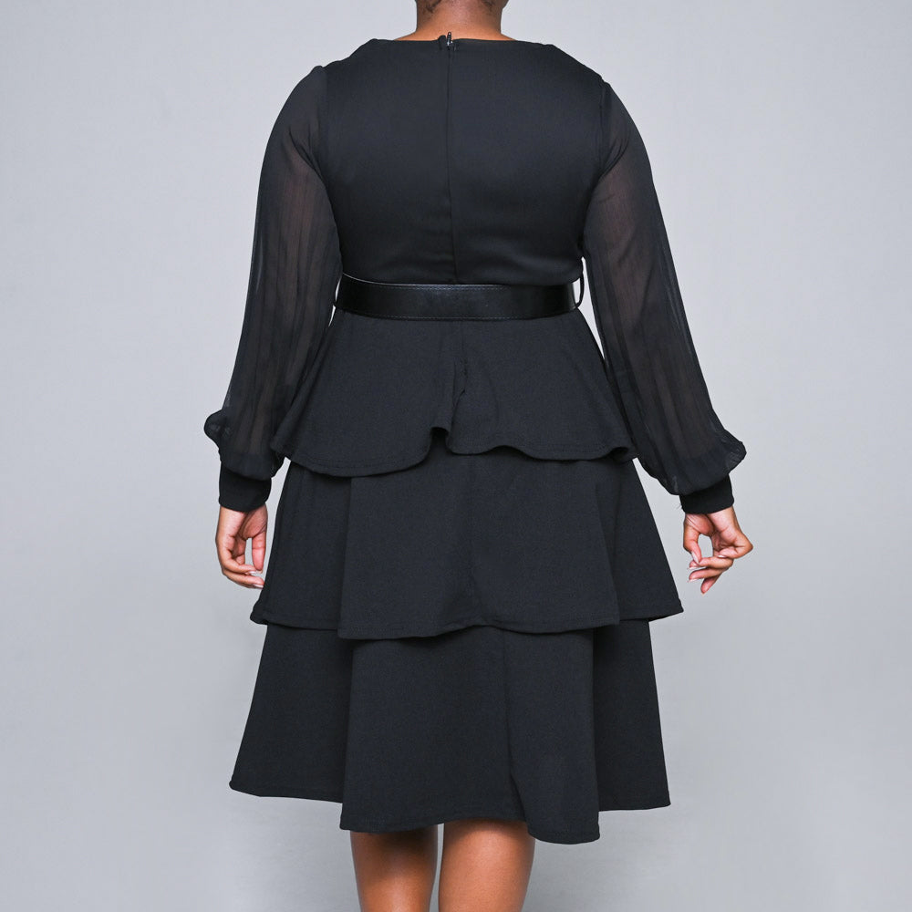 Long Sleeve Scuba Black Dress