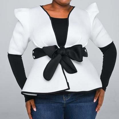 Ivory Sandwich Scuba Peplum Top