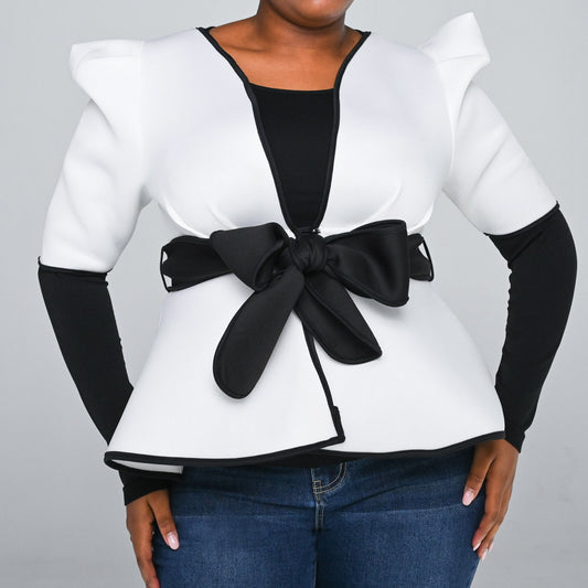 Ivory Sandwich Scuba Peplum Top