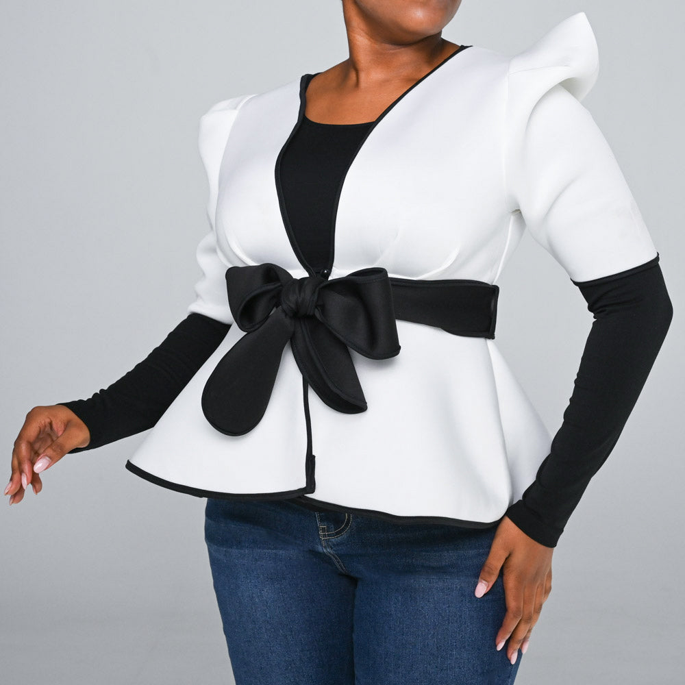 Ivory Sandwich Scuba Peplum Top
