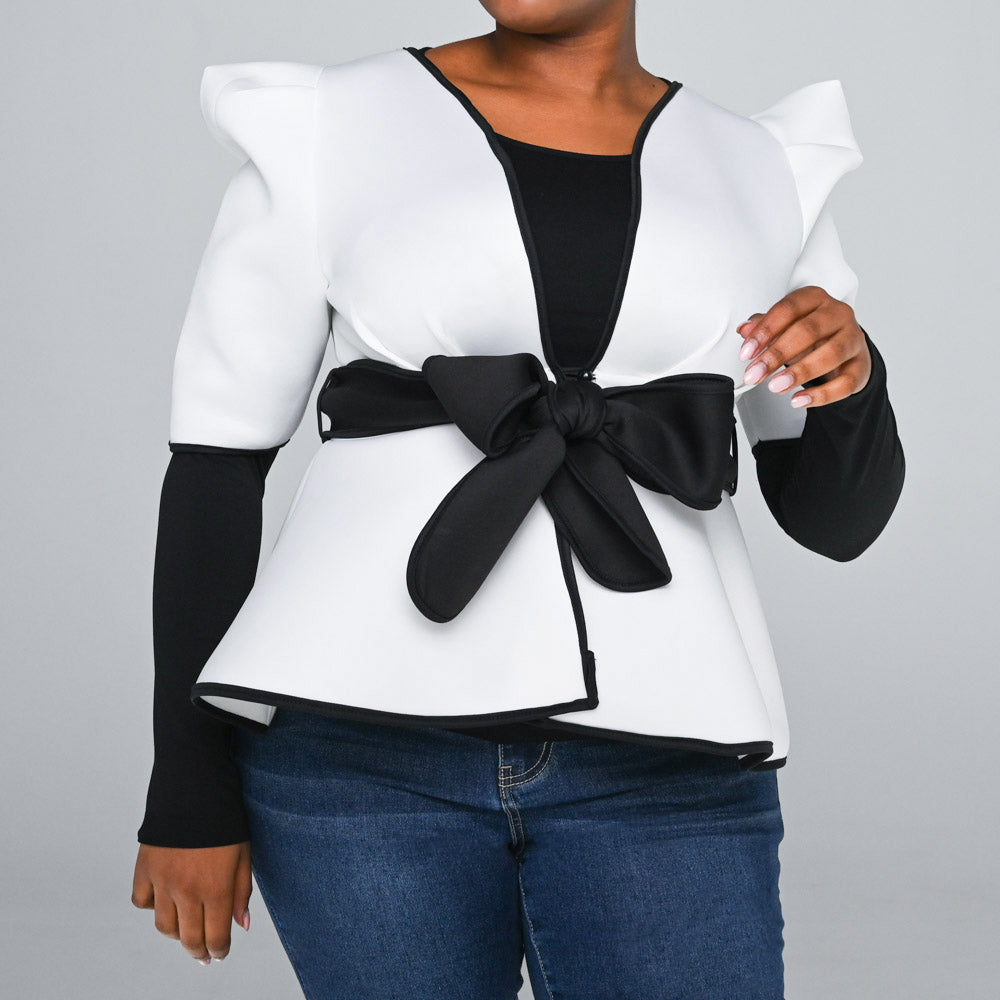 Ivory Sandwich Scuba Peplum Top