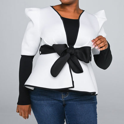 Ivory Sandwich Scuba Peplum Top