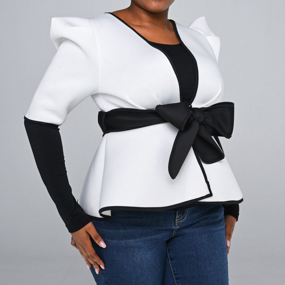 Ivory Sandwich Scuba Peplum Top