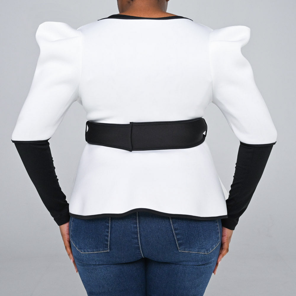 Ivory Sandwich Scuba Peplum Top