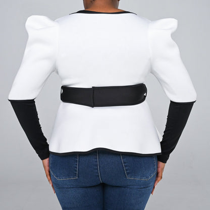Ivory Sandwich Scuba Peplum Top