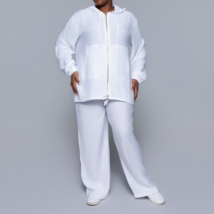 Long Sleeve Optical White Hooded Top