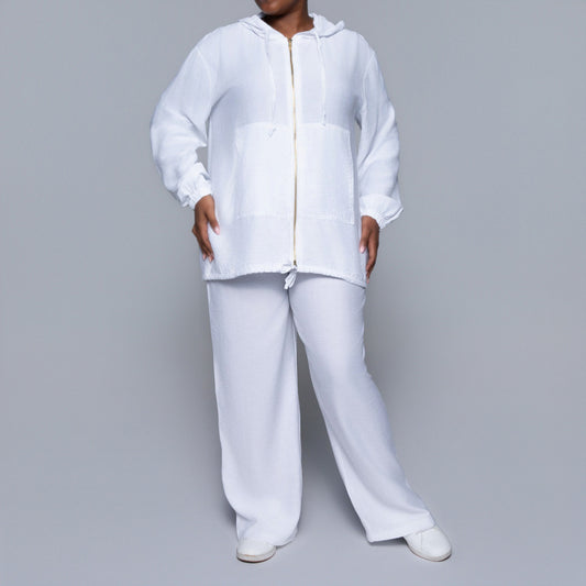Long Sleeve Optical White Hooded Top
