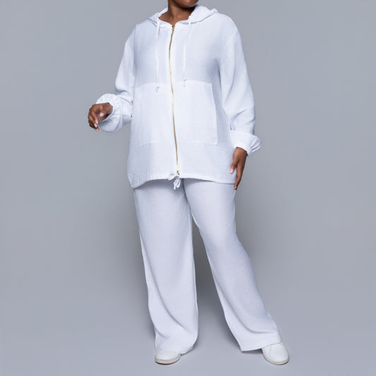 Long Sleeve Optical White Hooded Top