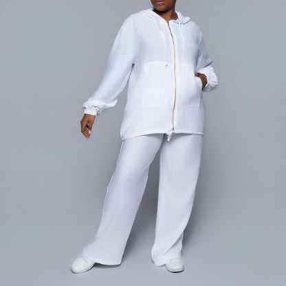 Long Sleeve Optical White Hooded Top