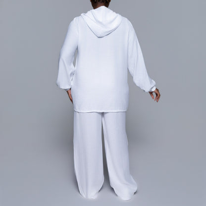 Long Sleeve Optical White Hooded Top