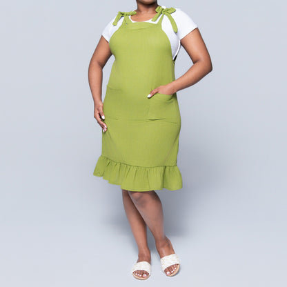 Chartreuse Rayon Linen Tiered  Tunic