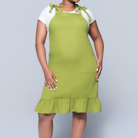 Chartreuse Rayon Linen Tiered  Tunic