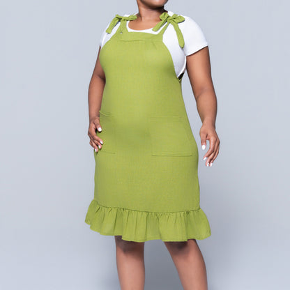 Chartreuse Rayon Linen Tiered  Tunic