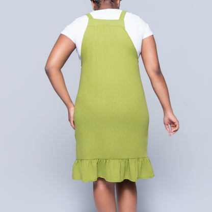 Chartreuse Rayon Linen Tiered  Tunic
