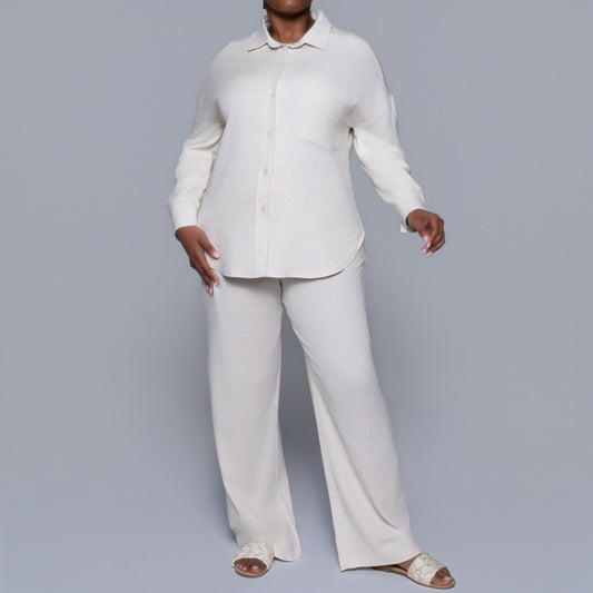 Long Sleeve Oatmeal  Button Down Top