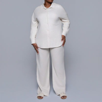 Long Sleeve Oatmeal  Button Down Top