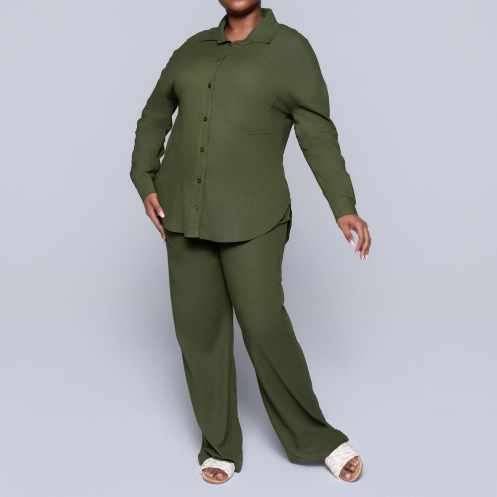 Long Sleeve Olive Button Down Top