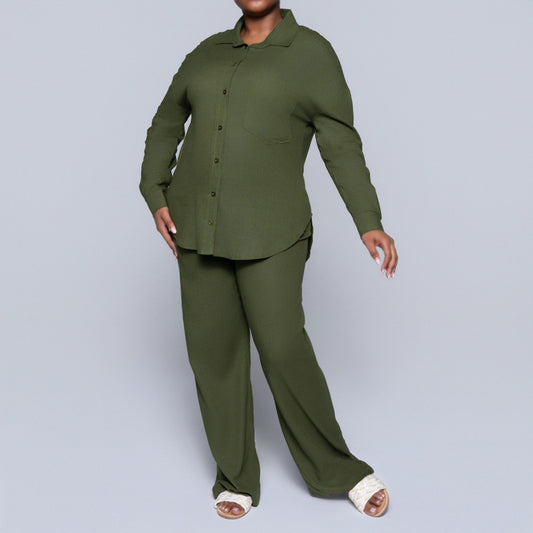 Long Sleeve Olive Button Down Top