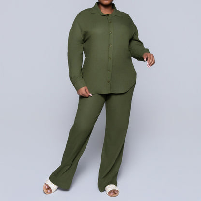 Long Sleeve Olive Button Down Top